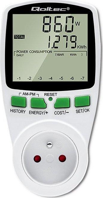 Produktbild Qoltec Watomierz Licznik zużycia energii PM0627 z historią pomiaru| 3680W | 16A | LCD