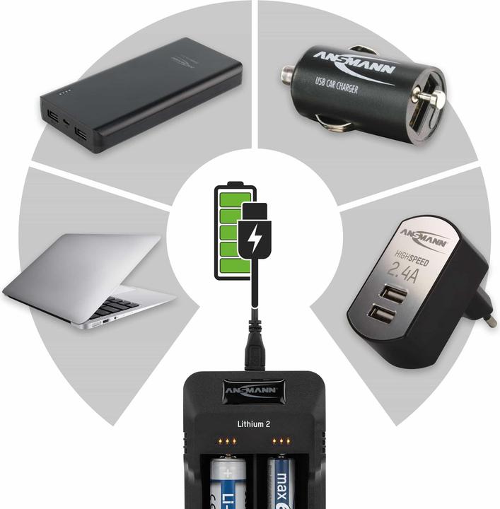 Immagine prodotto Ansmann litio 2 (1 pz., 14500, 16340, 17670, 18500, 18650, 22650, 26650, AAA, AA, Caricabatterie senza batteria)