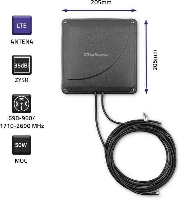 Produktbild Qoltec Antena 4G LTE DUAL MIMO booster | 35 dBi | 50W | 2x SMA męski (4G)