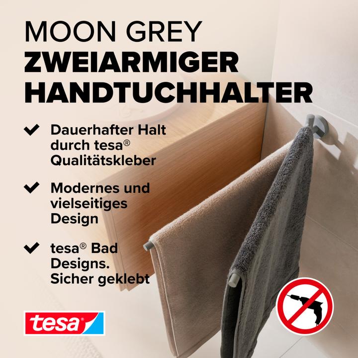 Produktbild tesa MOON GREY Handtuchhalter zweiarmig inkl. Klebelösung ohne Bohren