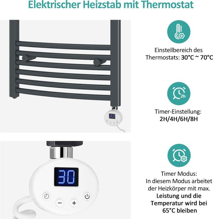 Produktbild Emke Elektrischer Badheizkörper, Badheizung Elektrisch, Anthrazit 120x40cm 500W (500 W)