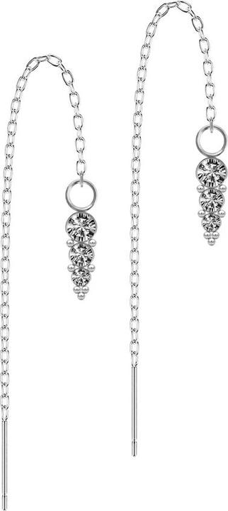 Star Piercing Ohrstecker silber freifallende Kette drei Kristalle silber mit Kugeln (ohne Messing, Chirurgenstahl 316L)