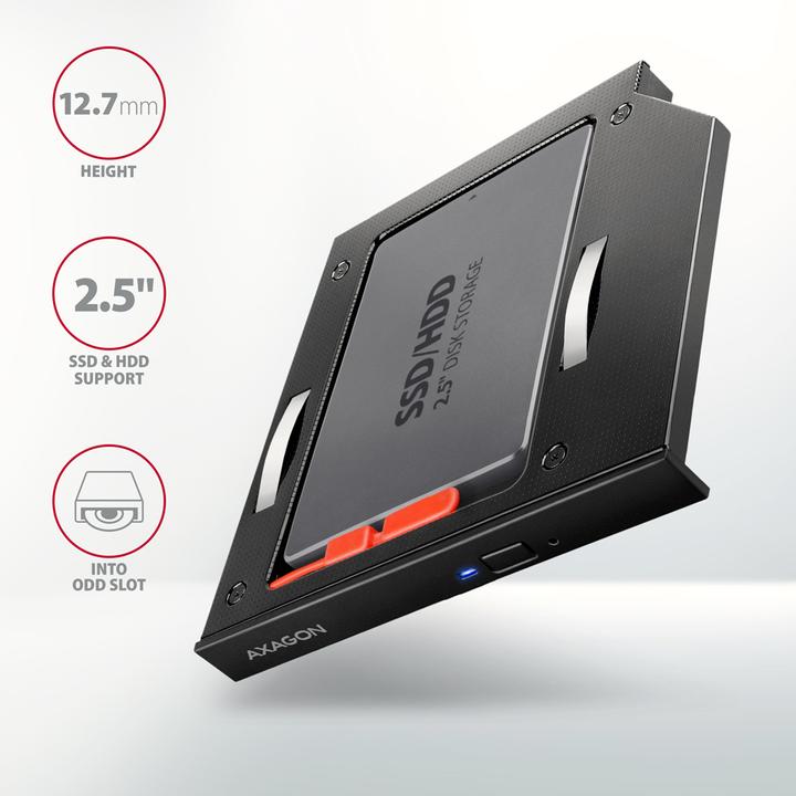 Produktbild Axagon RSS-CD12 2,5 Zoll SSD/HDD Adapter für optisches Laufwerk, 12,7 mm, LED