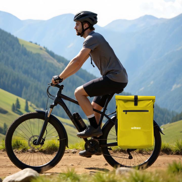 Actual product image Wiltec Gepäckträgertasche gelb 25l Fahrradtasche Rucksack Gepäcktasche (25 l, Luggage carrier bag)
