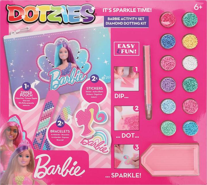 Produktbild Diamond Dotz DOTZIES® Original Diamond Painting Set Barbie mit 5 Motiven: 1 Mäppchen, 2 Armbänder 21 x 2 cm, 2 Au