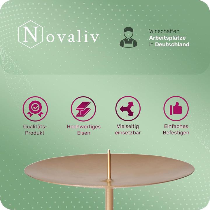 Image du produit Novaliv Lot de 12 bougeoirs avec épine 10cm GOLD Couronne de Noël Plat à bougie à piquer rond (10 x 10 x 10 cm)