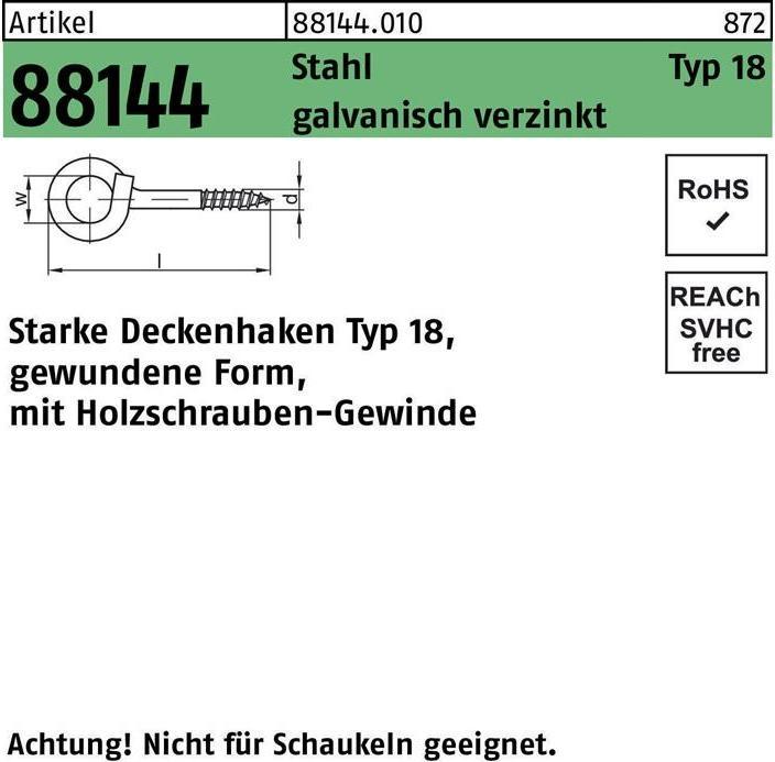 Deckenhaken R 88144 Typ 18 120 x 8,9 x 22 Stahl galvanisch verzinkt (0.12 m)