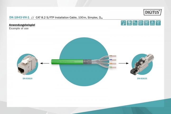 Productafbeelding Digitus CAT 8.2 S/FTP installatiekabel, 100 m, simplex, Dca (STP, CAT8.2, 100 m)