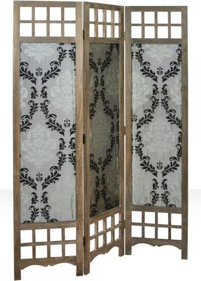 Immagine prodotto Homestyle4u Parete divisoria in 3 parti in legno con tessuto a motivi grigio-marrone