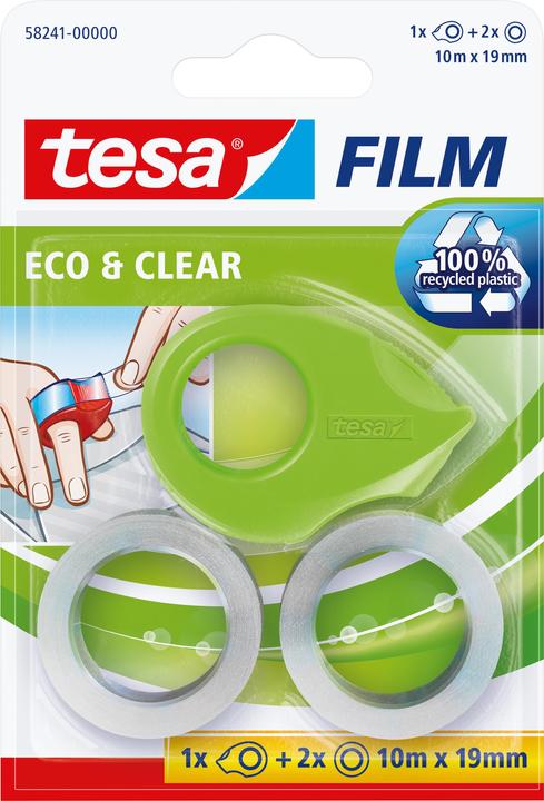tesa tesafilm ECO & CLEAR avec mini dévidoir, sans solvant et résistant au vieillissement
