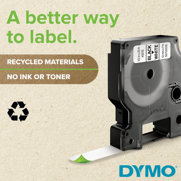 Productafbeelding Dymo S0720610 Standaard tape (1.20 cm, Zwart, Wit)