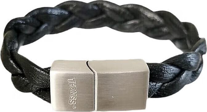 Image du produit Thomss Bracelet en cuir No.01 Petit bracelet pour enfants/jeunes noir avec fermoir en acier inoxydable (17.50 cm, Acier inoxydable, 100% cuir)