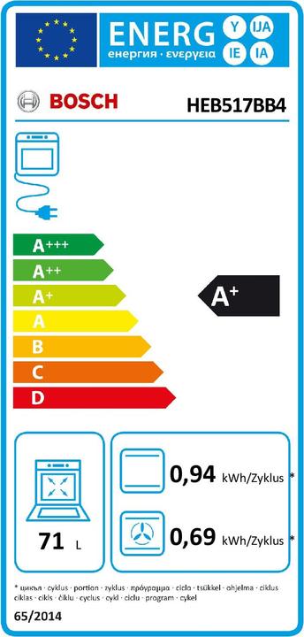 Energy Label Bosch Hausgeräte Built-in cooker set, HEB517BB4 + NIF645CB5E, built-in cooker, induction hob, HND615LS67