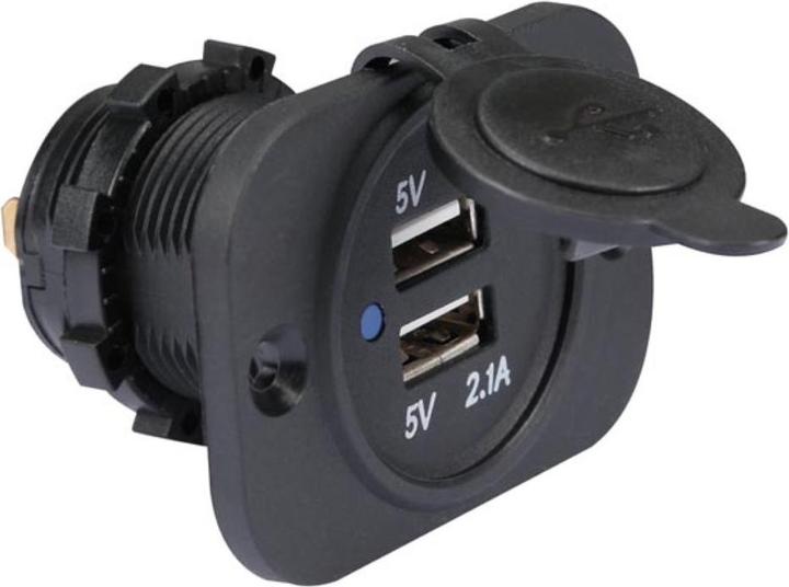 Actual product image Velleman FLUSH MOUNT USB CAR CHARGER (12-24 VDC IN,2 x 5 V OUT)