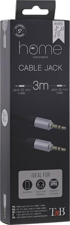 Image du produit T'nB CÂBLE AUDIO JACK 3,5MM M/M 3M (ARGENT/NOIR) (3 m, Jack 3,5 mm (AUX))