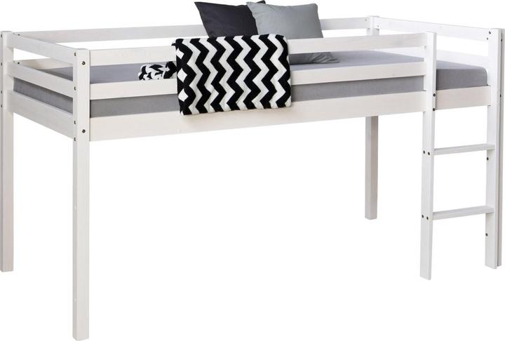 Actual product image Floki24 Loft bed play bed children's bed with slatted frame ladder solid wood, white - 90x200 cm (90 x 200 cm)