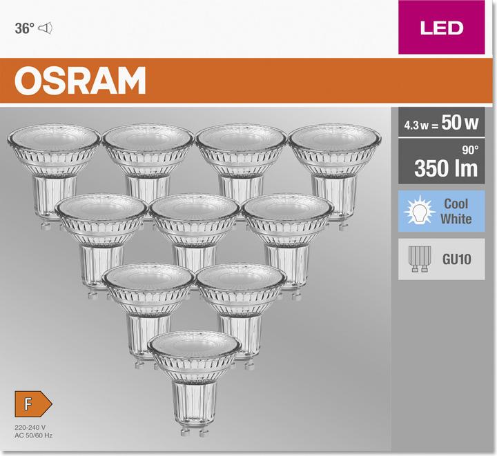 Productafbeelding Osram Basis PAR16 (GU10, 4.30 W, 350 lm, 10 x, F)