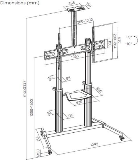 Immagine prodotto equip Carrello porta TV 60"-100"/1TFT 100kg con regolazione dell'altezza gr (100", 100 kg)