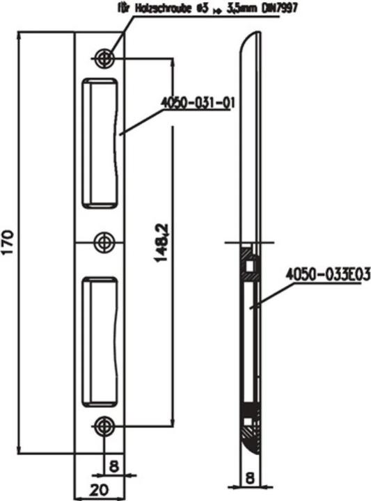 Image du produit SSF Gâche équerre aluminium argent équerre largeur 20 mm rond profondeur 8 mm DIN gauche / droite (Poignée de porte)
