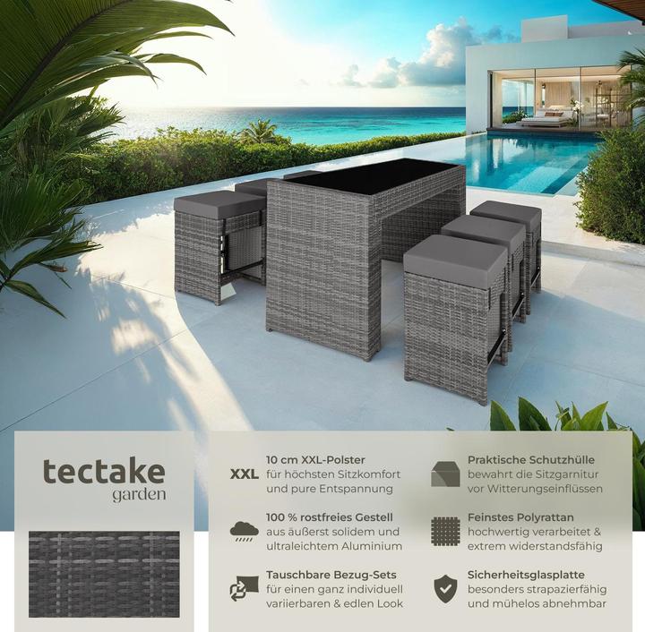 Actual product image tectake Rattan garden furniture bar set Ibiza with protective cover