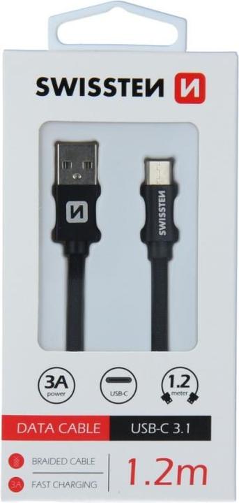 Actual product image Swissten Data cable Textile USB / USB-C 1.2 M (1.20 m, USB 3.2 Gen 1)
