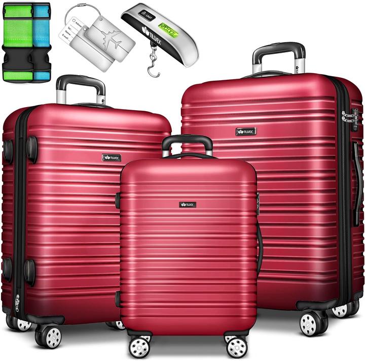 Tillvex 3-teilige Reisekoffer-Set mit Kofferwaage & Anhänger (M (50 - 90l), L (90 - 115l), XL (ab 115l))