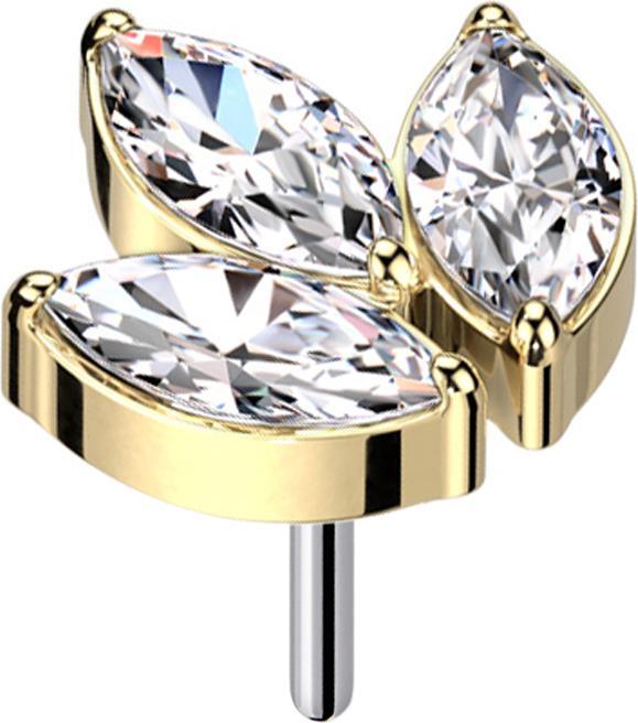 Produktbild Star Piercing Threadless vergoldet drei Ovalen Kristalle silber (Titan G23, ohne Messing)