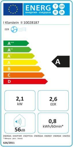 Label énergétique Klarstein Pure Blizzard 3 2G (34 m², 7000 BTU/h)