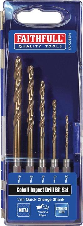 Faithfull Hsse M35 Kobalt SchnellwechselSchlagbohrerSet 5 Teile (2, 3, 4, 5, 6 mm)