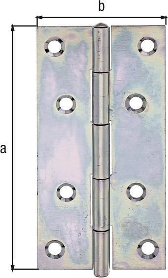Actual product image Alberts Narrow hinge with riveted brass pin, 100 x 48 mm, galvanised yellow