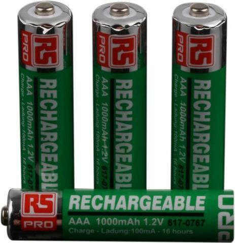 Produktbild Rs Pro AAA-Akku, NiMH, 1.2V, 1Ah, Standard-Anschluss, -10  +60°C (4 Stk., AAA, 1000 mAh, Akku)