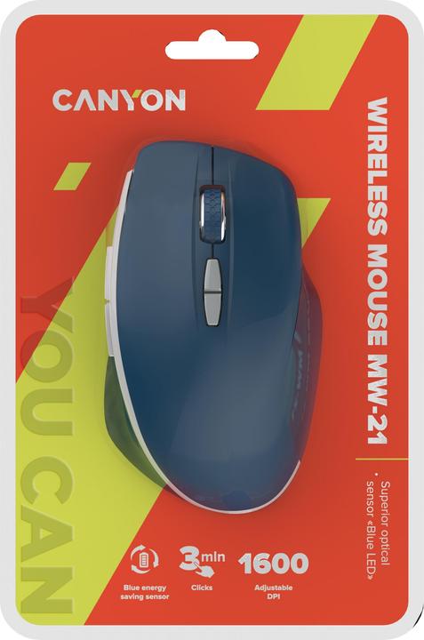 Actual product image Canyon Wireless Optical Mouse with Blue Led Sensor MW-21, with 7 Buttons, Dark Gray (Wireless)