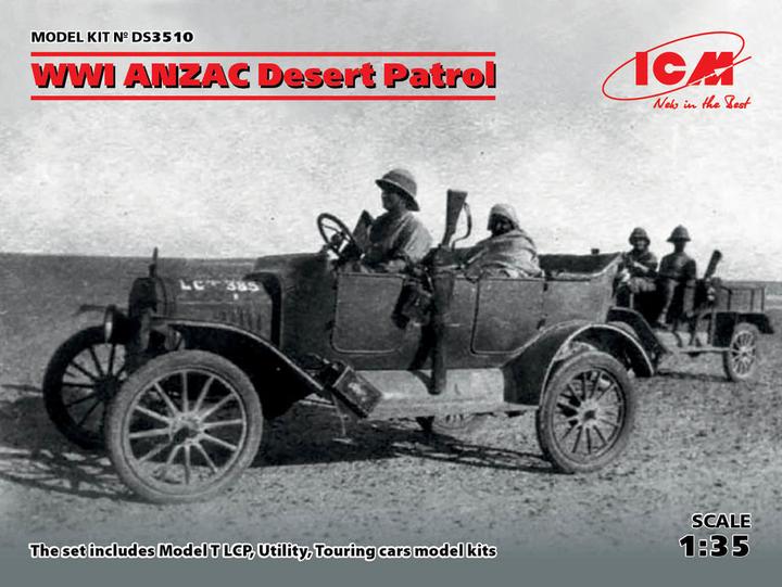 Actual product image ICM WWI ANZAC Desert Patrol (Model T LCP, Utility, Touring)