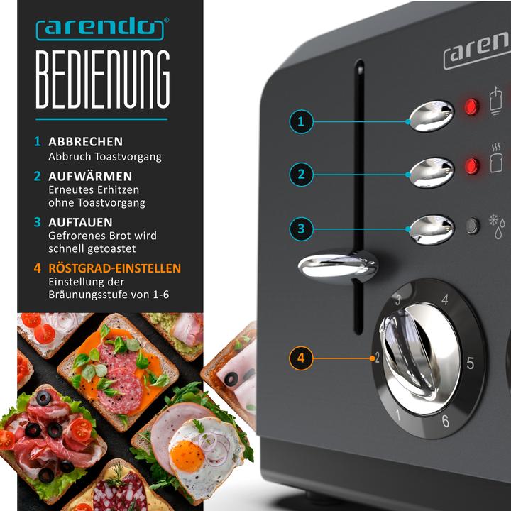 Produktbild Arendo Edelstahl Toaster 4 Scheiben, Automatik, Edelstahl, Wärmeisolierendes Doppelwandgehäuse, grau
