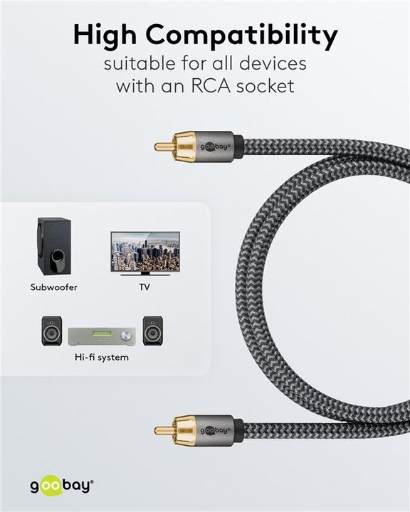 Immagine prodotto Goobay Cavo RCA mono, 5 m, grigio pelle di squalo (5 m, Cinch)