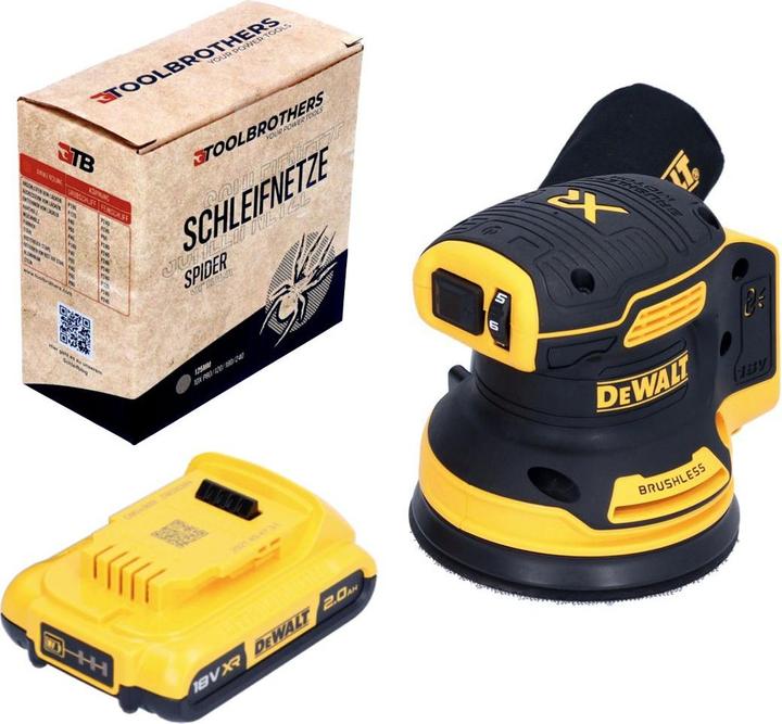 Produktbild DeWalt DCW 210 N Akku Exzenterschleifer 18 V 125 mm Brushless + 1x Akku 2,0 Ah + 1x Toolbrothers SP (Exzenterschleifer)