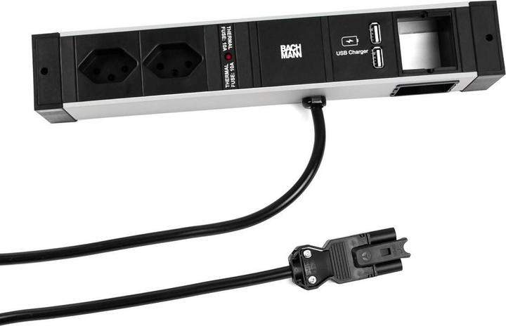 Actual product image Bachmann Desk Rail - 2 m - 2 AC outputs - Indoor - Type J - Aluminium - Plastic - Black (2 x, Type 13, 2 m)