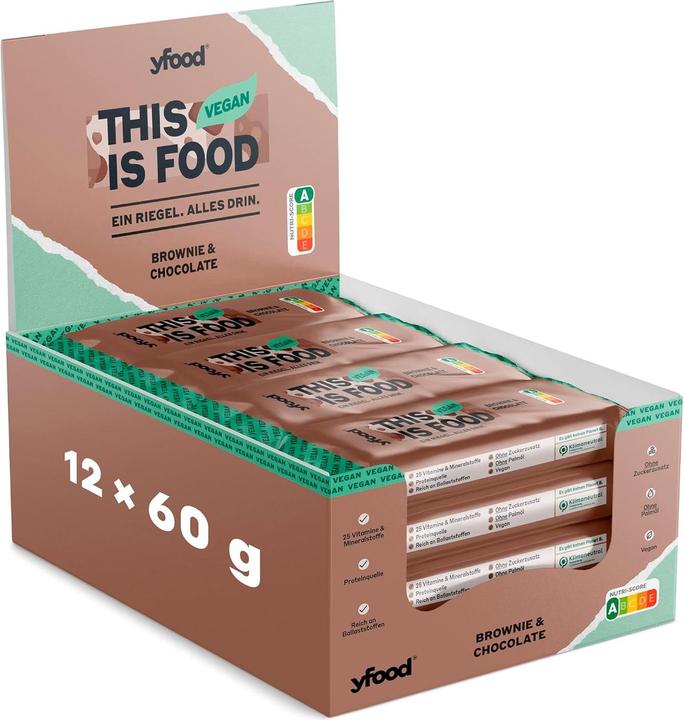 Image du produit YFood Barre protéinée végétalienne (Brownie, Chocolat, 12 pcs, 800 g)