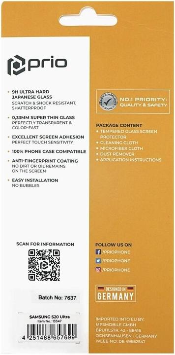 Immagine prodotto prio Vetro protettivo 3D per Samsung S20 Ultra nero (1 Pezzo/i, Samsung Galaxy S20 Ultra 5G)