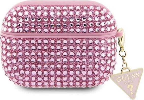 Actual product image Guess GUAP2HDGTPP AirPods Pro 2 cover różowy/pink Rhinestone Triangle Charm (Headphone bag)