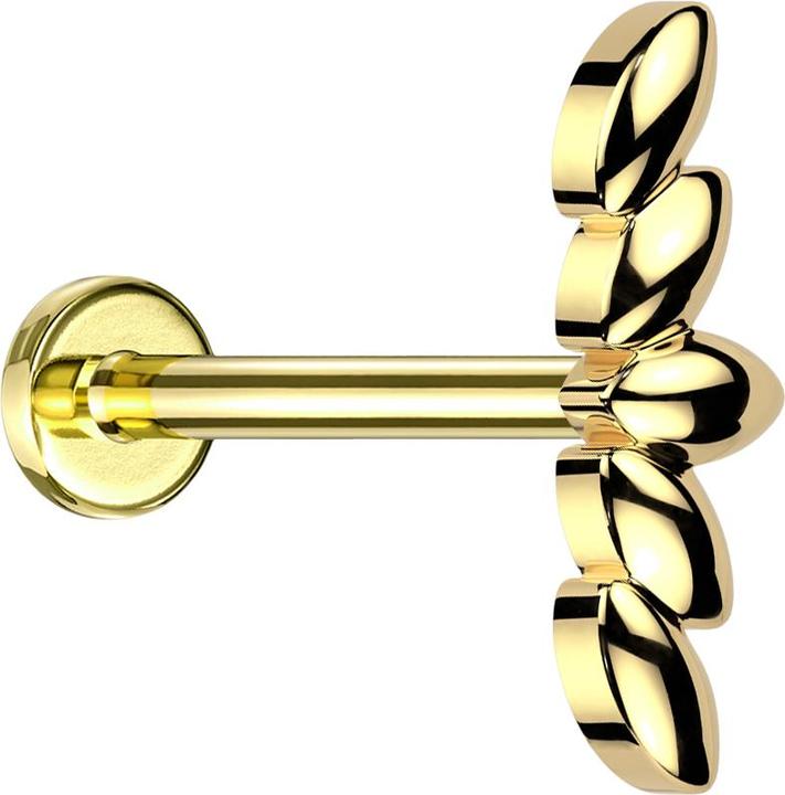 Produktbild Star Piercing Micro Labret Innengewinde vergoldet fünf Ovale Blätter vergoldet (Messing, Chirurgenstahl 316L)