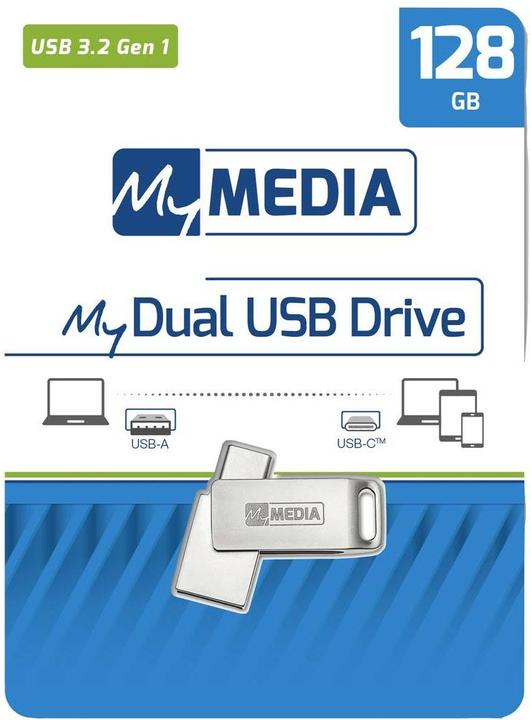 Produktbild MyMedia USB 3.2 OTG Stick 128GB, Typ A-C, My Dual, silber (128 GB, USB-A, USB-C)