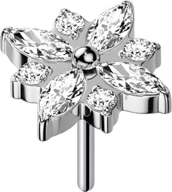 Star Piercing Threadless silber Blume eckig Kristalle silber (ohne Messing, Titan G23)