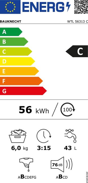 Energie-Label Bauknecht WTL 56313 C (6 kg, Oben, EU-Stecker)