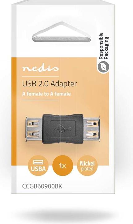 Produktbild Nedis USB-Adapter USB 2.0 USB-A Buchse USB-A Buchse Vernickelt Gerade PVC ABS Schwarz Box Schwarz (USB-A, 4.30 cm)