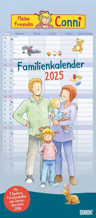 Actual product image Conni Family Calendar 2025 - Wall Calendar - Family Planner with 5 Columns - Size 22 x 49,5 cm (Hardcover, German)