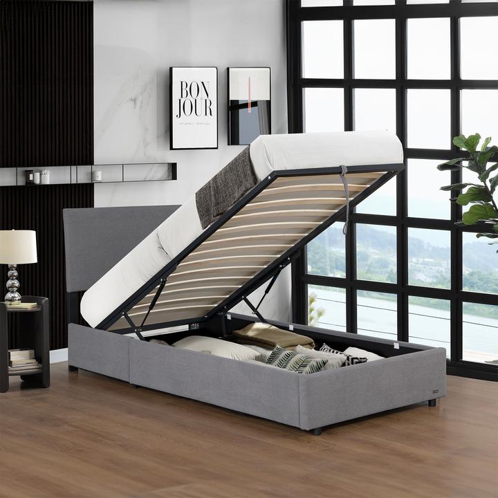 Actual product image Corium Polsterbett Juva Cord mit Lattenrost 90x200 cm Grau (90 x 200 cm)