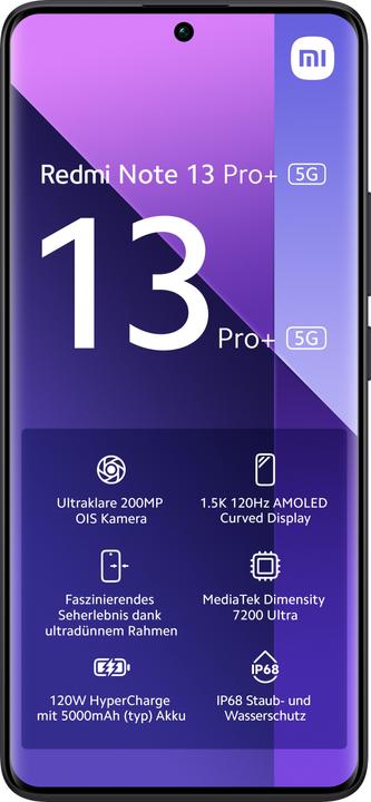Produktbild Xiaomi Redmi Note 13 Pro+ 5G (512 GB, Midnight Black, 6.67", Dual SIM, 200 Mpx, 5G)