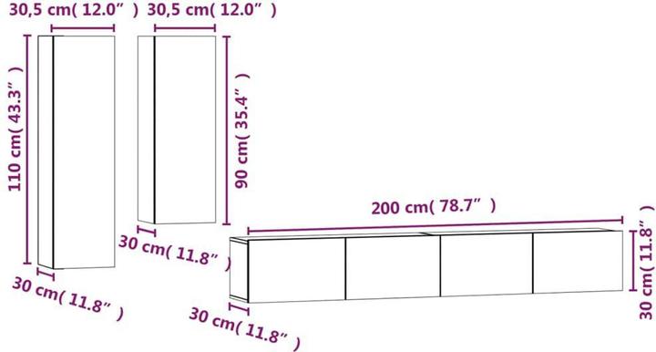 Immagine prodotto VidaXL 4-tlg. TV-Schrank-Set Grau Sonoma Holzwerkstoff,Farbe: Grau (30 x 30 x 110 cm)