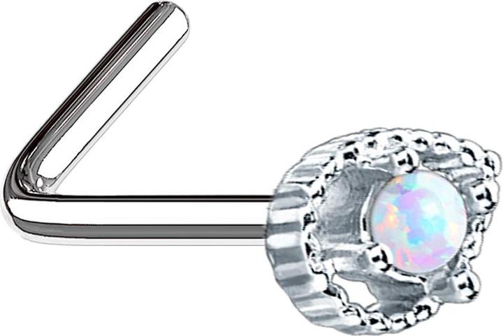 Produktbild Star Piercing Nasenstecker gewinkelt silber Tropfen mit Opal weiss (Chirurgenstahl 316L, Messing)